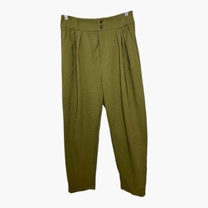 Belle Poque Olive Green High Rise Pleated Trousers Elastic Back Tailored Size M